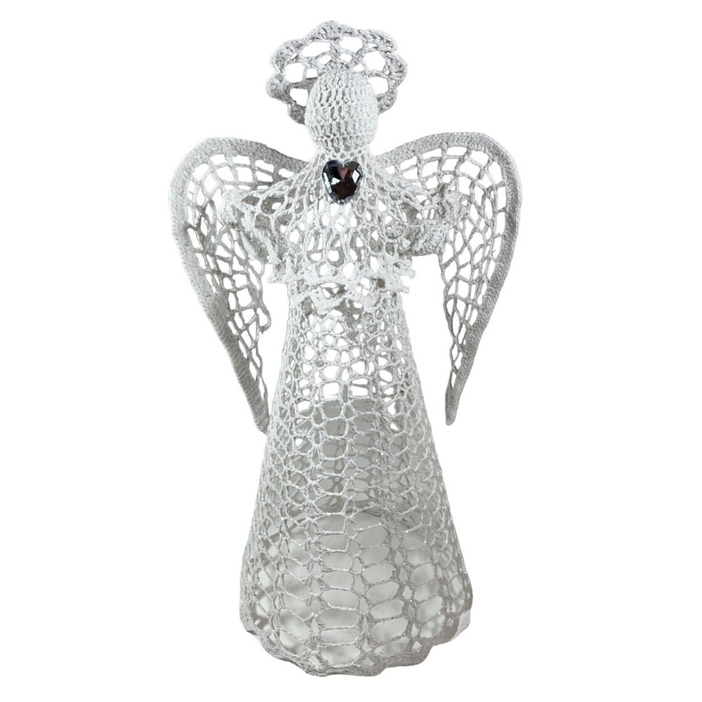 Cracker Barrel Crochet Angel Tree Topper Handmade Christmas White Pink 16”